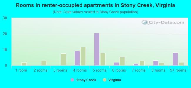 Rooms in renter-occupied apartments in Stony Creek, Virginia