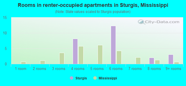 Rooms in renter-occupied apartments in Sturgis, Mississippi
