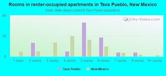 Rooms in renter-occupied apartments in Taos Pueblo, New Mexico