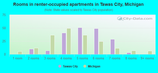 Rooms in renter-occupied apartments in Tawas City, Michigan