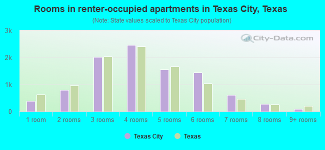 Rooms in renter-occupied apartments in Texas City, Texas