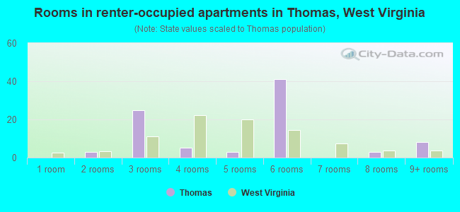 Rooms in renter-occupied apartments in Thomas, West Virginia