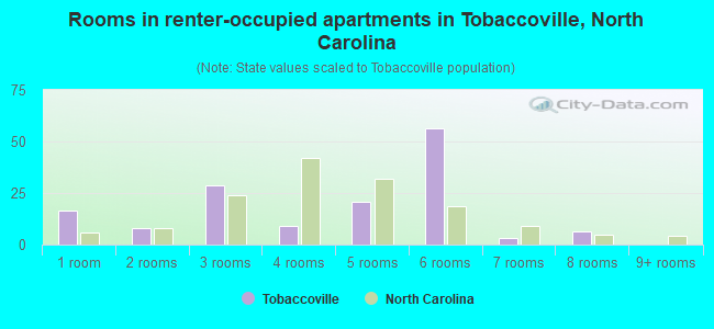 Rooms in renter-occupied apartments in Tobaccoville, North Carolina