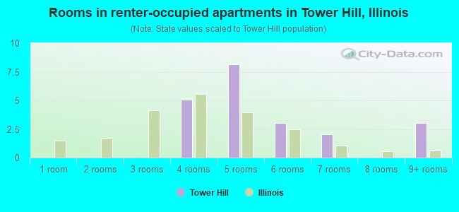 Rooms in renter-occupied apartments in Tower Hill, Illinois