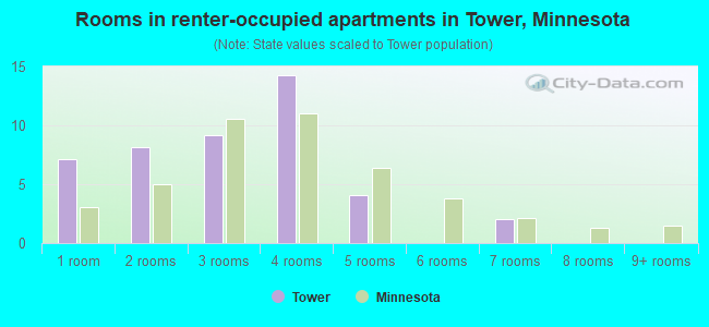 Rooms in renter-occupied apartments in Tower, Minnesota