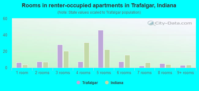 Rooms in renter-occupied apartments in Trafalgar, Indiana