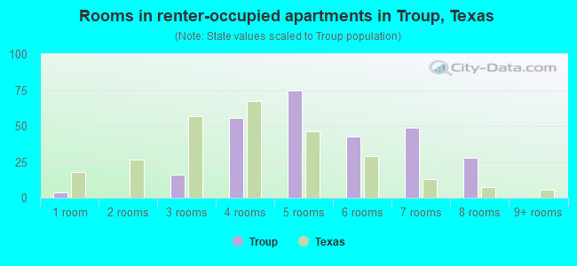 Rooms in renter-occupied apartments in Troup, Texas