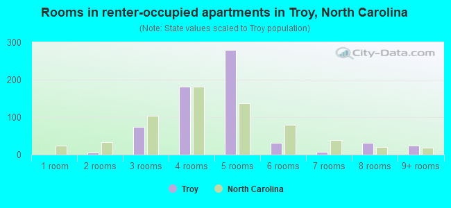 Rooms in renter-occupied apartments in Troy, North Carolina