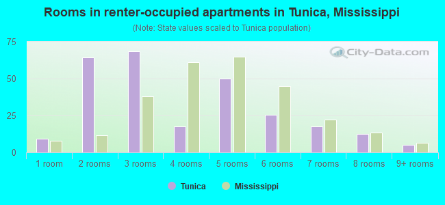 Rooms in renter-occupied apartments in Tunica, Mississippi