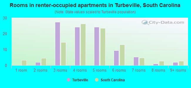 Rooms in renter-occupied apartments in Turbeville, South Carolina