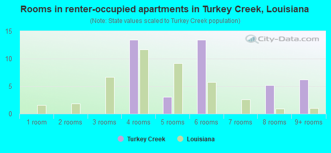 Rooms in renter-occupied apartments in Turkey Creek, Louisiana