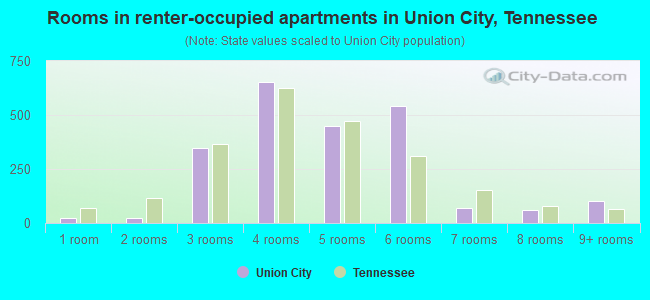 Rooms in renter-occupied apartments in Union City, Tennessee