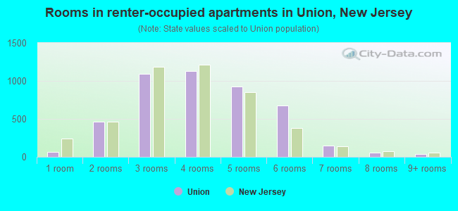 Rooms in renter-occupied apartments in Union, New Jersey