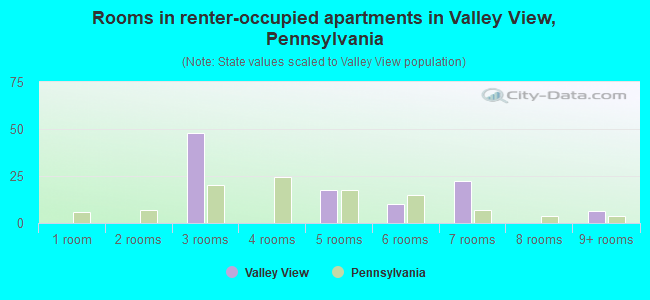 Rooms in renter-occupied apartments in Valley View, Pennsylvania