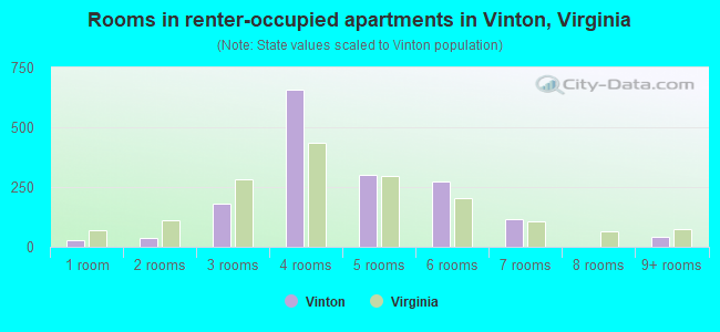 Rooms in renter-occupied apartments in Vinton, Virginia