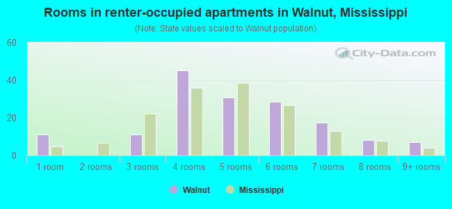 Rooms in renter-occupied apartments in Walnut, Mississippi