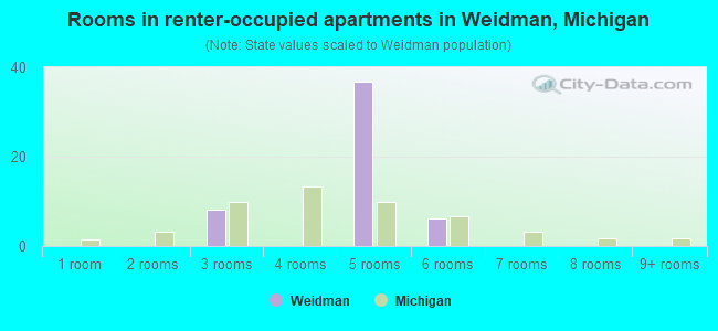 Rooms in renter-occupied apartments in Weidman, Michigan
