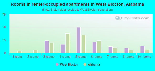 Rooms in renter-occupied apartments in West Blocton, Alabama