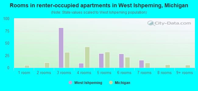Rooms in renter-occupied apartments in West Ishpeming, Michigan