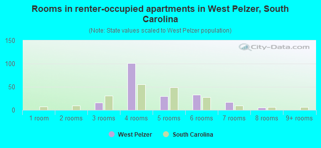 Rooms in renter-occupied apartments in West Pelzer, South Carolina