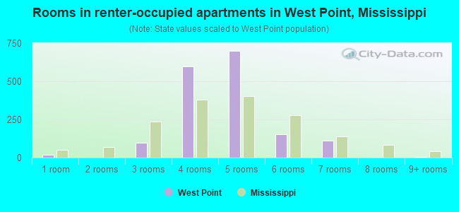Rooms in renter-occupied apartments in West Point, Mississippi