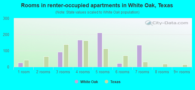 Rooms in renter-occupied apartments in White Oak, Texas