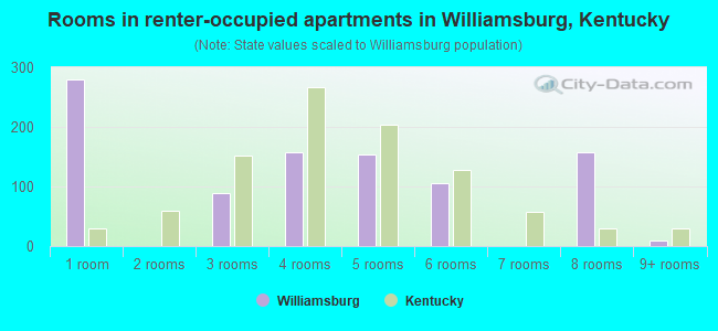 Rooms in renter-occupied apartments in Williamsburg, Kentucky