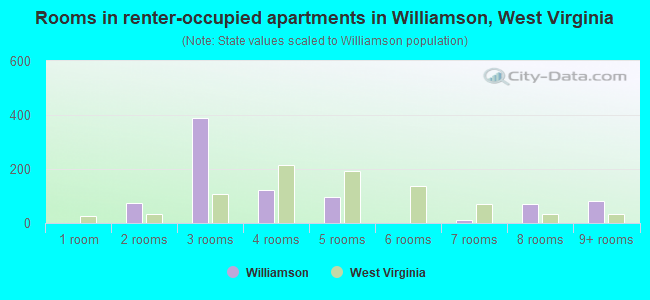 Rooms in renter-occupied apartments in Williamson, West Virginia