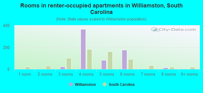 Rooms in renter-occupied apartments in Williamston, South Carolina