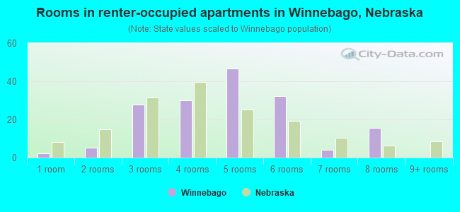 Rooms in renter-occupied apartments in Winnebago, Nebraska