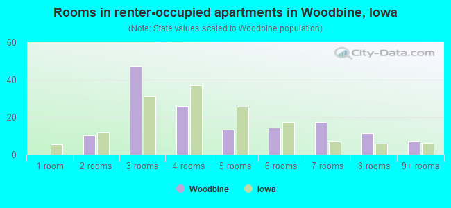 Rooms in renter-occupied apartments in Woodbine, Iowa