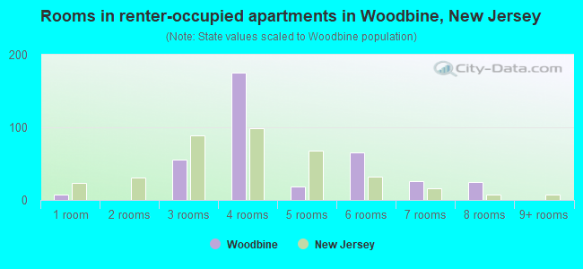 Rooms in renter-occupied apartments in Woodbine, New Jersey