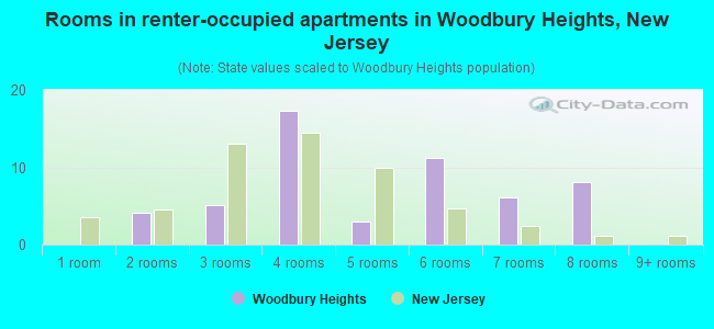 Rooms in renter-occupied apartments in Woodbury Heights, New Jersey