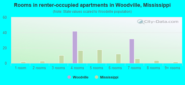 Rooms in renter-occupied apartments in Woodville, Mississippi
