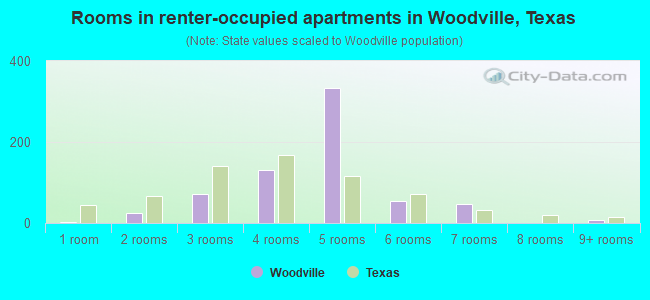 Rooms in renter-occupied apartments in Woodville, Texas