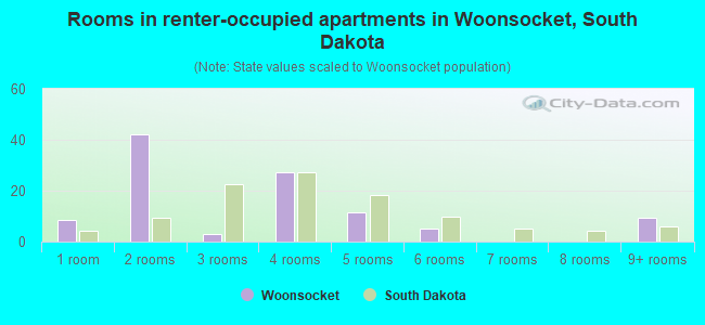 Rooms in renter-occupied apartments in Woonsocket, South Dakota