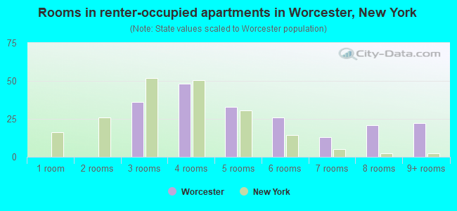 Rooms in renter-occupied apartments in Worcester, New York