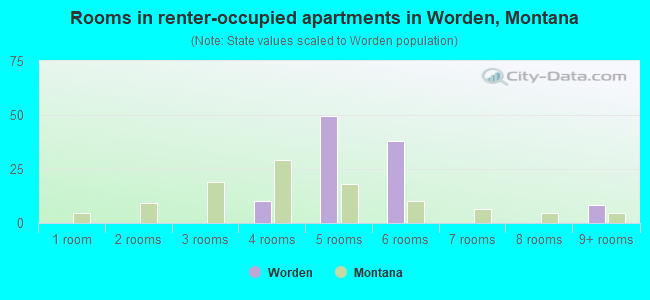 Rooms in renter-occupied apartments in Worden, Montana