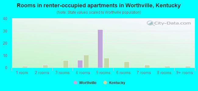 Rooms in renter-occupied apartments in Worthville, Kentucky