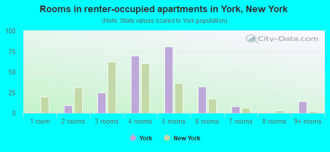 Rooms in renter-occupied apartments in York, New York