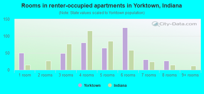 Rooms in renter-occupied apartments in Yorktown, Indiana