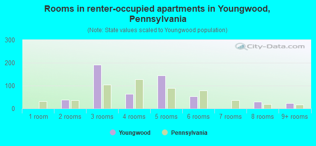 Rooms in renter-occupied apartments in Youngwood, Pennsylvania