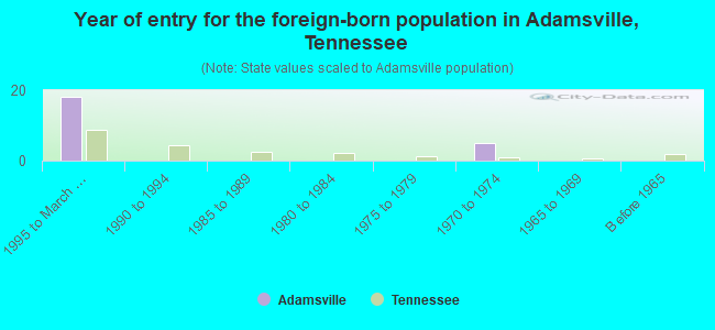 Year of entry for the foreign-born population in Adamsville, Tennessee