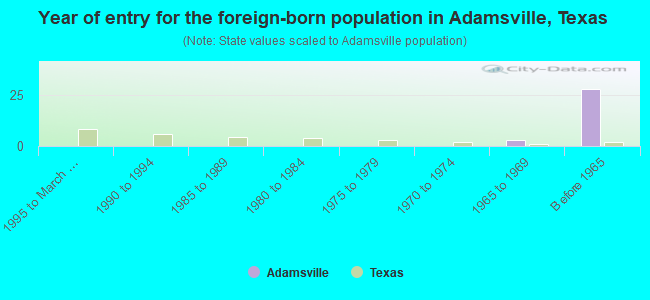 Year of entry for the foreign-born population in Adamsville, Texas