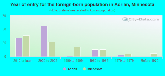 Year of entry for the foreign-born population in Adrian, Minnesota