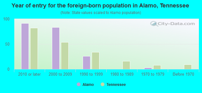 Year of entry for the foreign-born population in Alamo, Tennessee