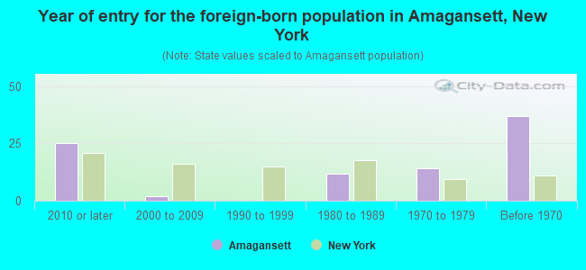 Year of entry for the foreign-born population in Amagansett, New York
