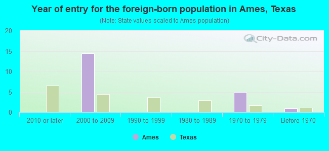 Year of entry for the foreign-born population in Ames, Texas