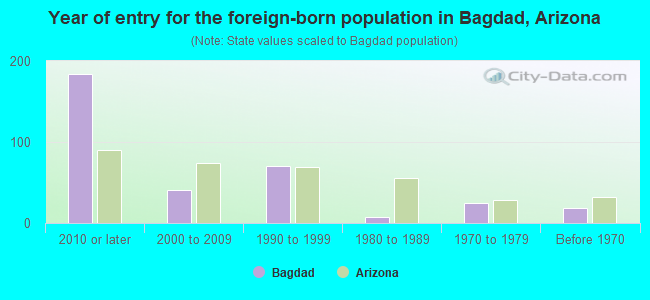 Year of entry for the foreign-born population in Bagdad, Arizona