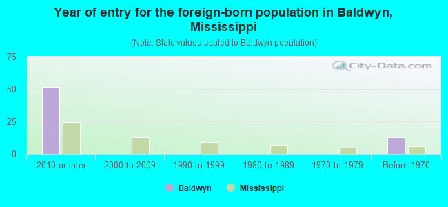 Year of entry for the foreign-born population in Baldwyn, Mississippi